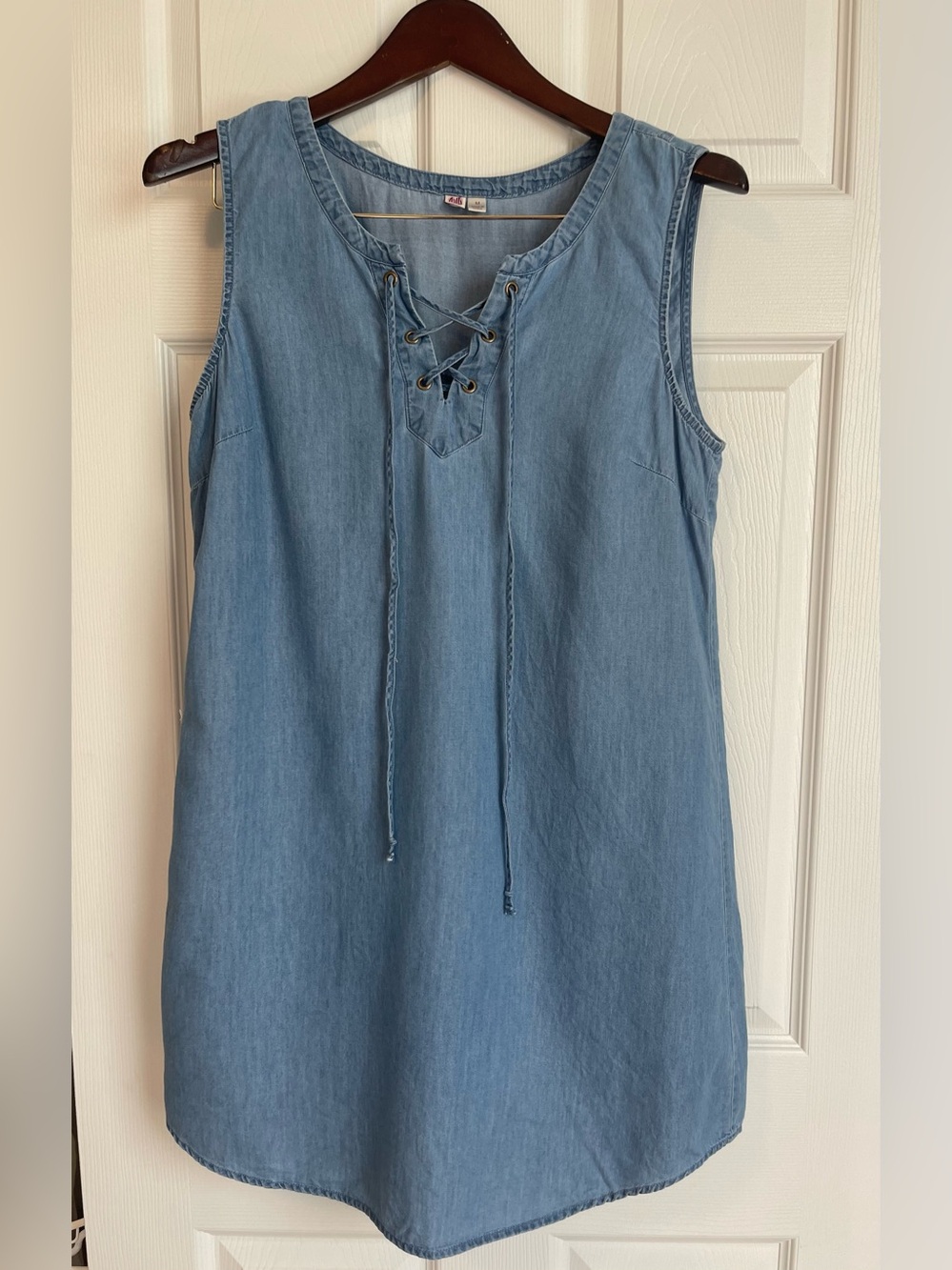 Light Wash Chambray Lace-Up Tank Top Dress